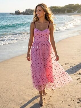 Betsey Johnson Valentines Metallica Heart Print Mesh Midi Dress
